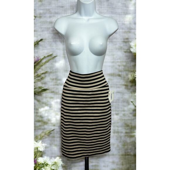Lularoe Women's Cassie Pencil Skirt Sz XS Beige Black Striped Stretch Fitted NEW - Picture 1 of 6